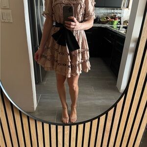 Zimmermann Beige Dress with Black Bow